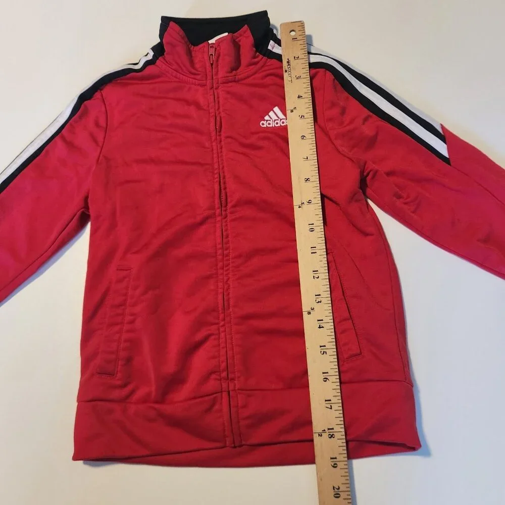 Youth Adidas Track Jacket Red Striped Arms Classic Full Zip‎ Boys Size 6 EUC